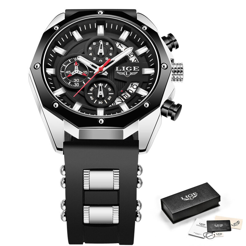 2022 lige sport chronograph relógio masculino pulseira de couro relógio de pulso grande dial relógios de quartzo com ponteiros luminosos relogio masculino