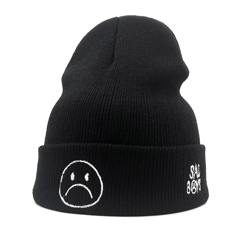 2019 autumn and winter new sad boy Crying face embroidery casual fashion knit hat man woman warm beanie hat Hip-hop Skullies cap
