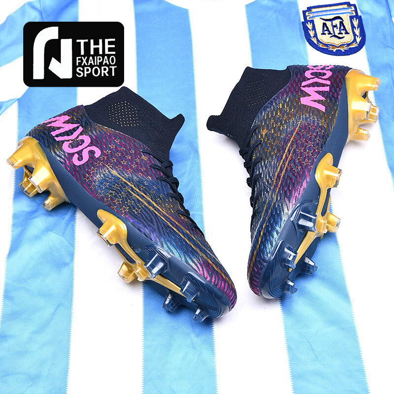 Sapatos de futebol dos homens adolescente respirável tênis de treinamento de grama sapatos esportivos fg/tf alta ankle cleats antiderrapante botas de futebol
