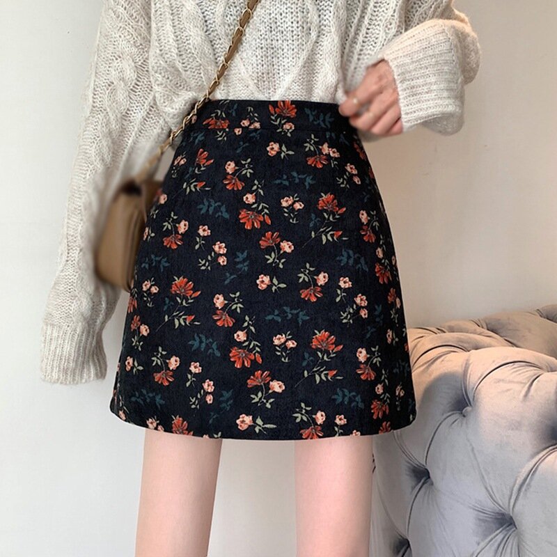 2021 novas saias femininas do vintage saias de impressão floral verão mini saia a-line saia de cintura alta plus size roupas femininas M-3XL