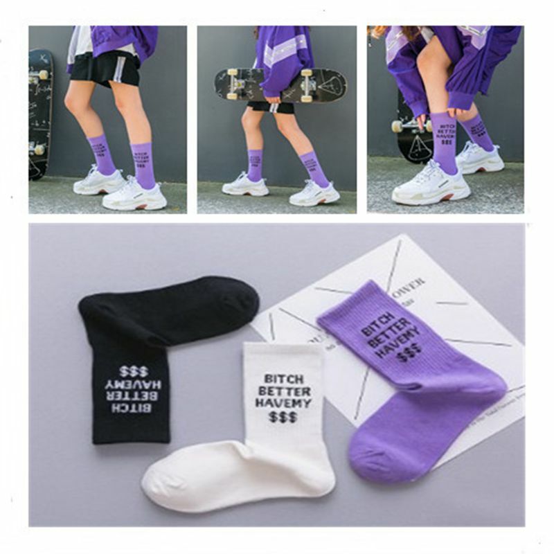 New Fashion Autumn Winter Shark Hip Hop Socks Women Men Long Cartoon Socks Hiphop Street Sport Skateboard Black White Purple