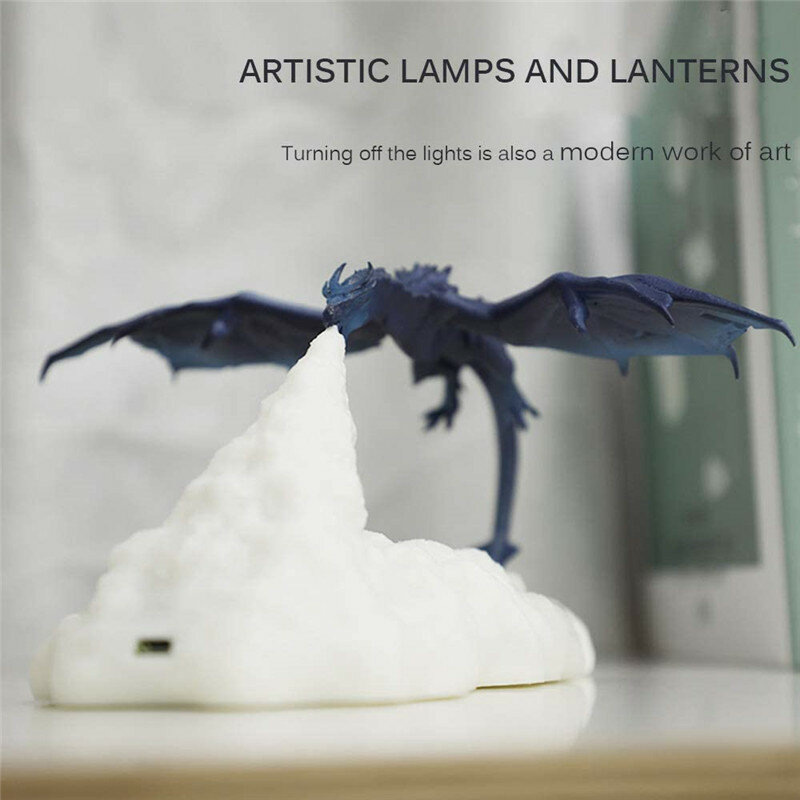 Lampada da stampa 3D dinosauro PLA materiale biodegradabile USB atmosfera respiratoria luce notturna