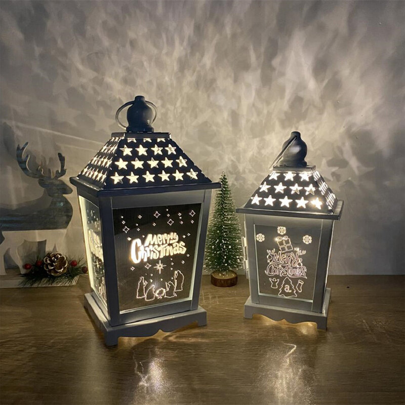 LED Lantern Iron Art Christmas Decoration Creative Decoration Vintage Ornaments Holiday Festival Lights