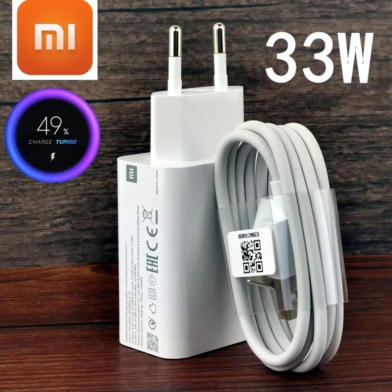 Xiaomi Fast Charger 33W Turbo Charge Original EU QC 4.0 Adapter 3A Usb Type C Cable For MI 10 9T 9 A3 Redmi Note 8 9 9s Pro