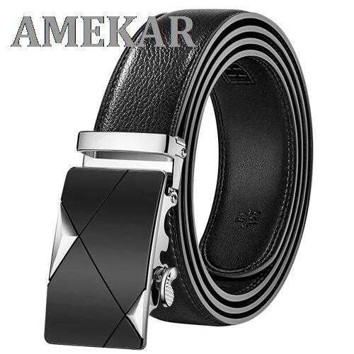 Cinturón de piel auténtica para hombre, hebilla automática de alta calidad, color negro