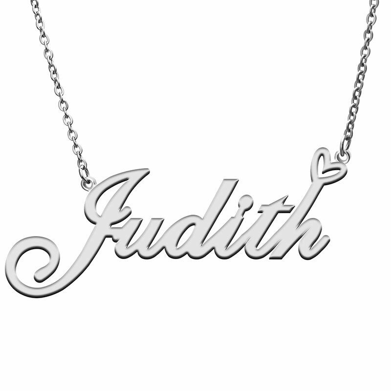 Collier avec coeur d'amour Judith pour femmes, pendentif avec nom, en acier inoxydable, en or et argent, cadeau pour mère et enfant