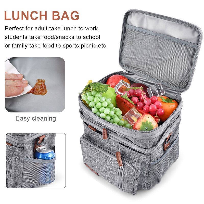 Cooler torby na Lunch dla kobiet, izolowana torba dla dzieci mężczyźni do pracy, podwójna komora termiczna torba śniadaniowa z paskiem na ramię na piknik