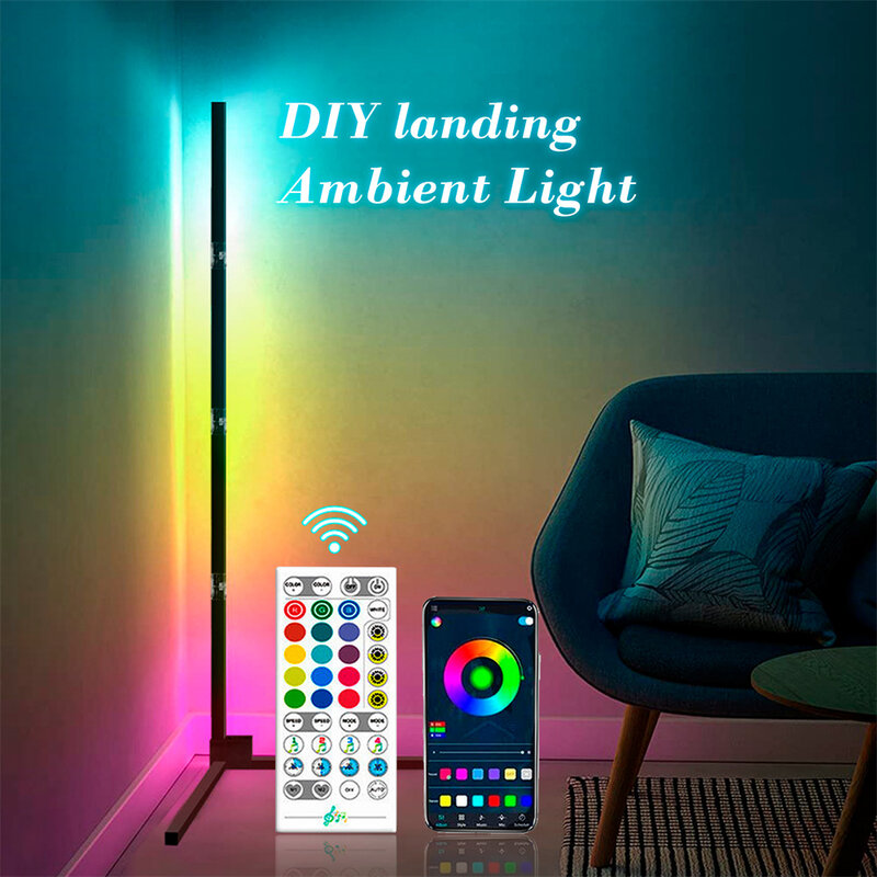 Светодиодная угловая напольная лампа RGB с регулируемой яркостью, умный светильник с дистанционным управлением через приложение, 1,5 м, окруж...