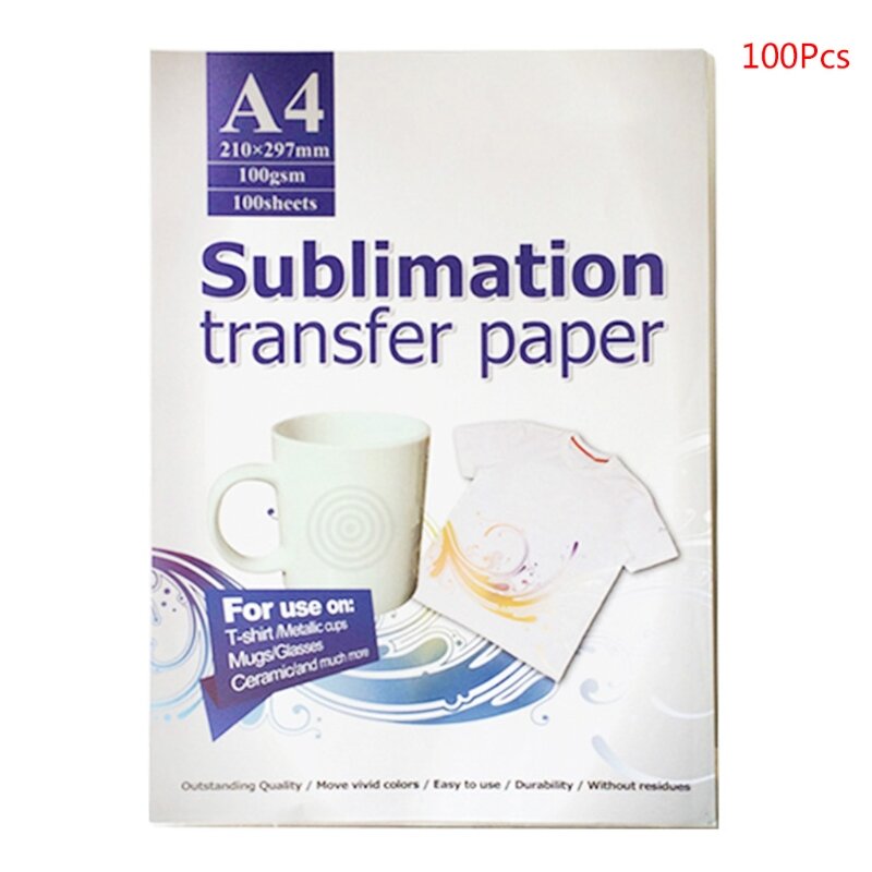 100 Sheets A4 Sublimation Heat Transfer Paper for Polyester Cotton T-Shirt Cushion Fabrics Cloth Mugs Phone Case Printing Desig