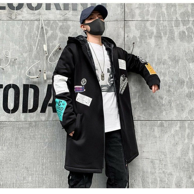 Ветровка мужская с флисовой подкладкой, водонепроницаемая ветровка с капюшоном в стиле хип-хоп, повседневная одежда, осенние куртки, 2021
