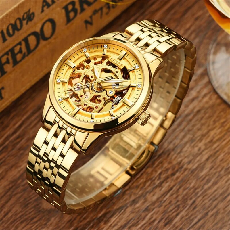 Aesop para automatyczny zegarek mechaniczny Top luksusowa marka złoty kryształ luksusowy Hollow wykwintne zegarki kochanka Amante Relógios