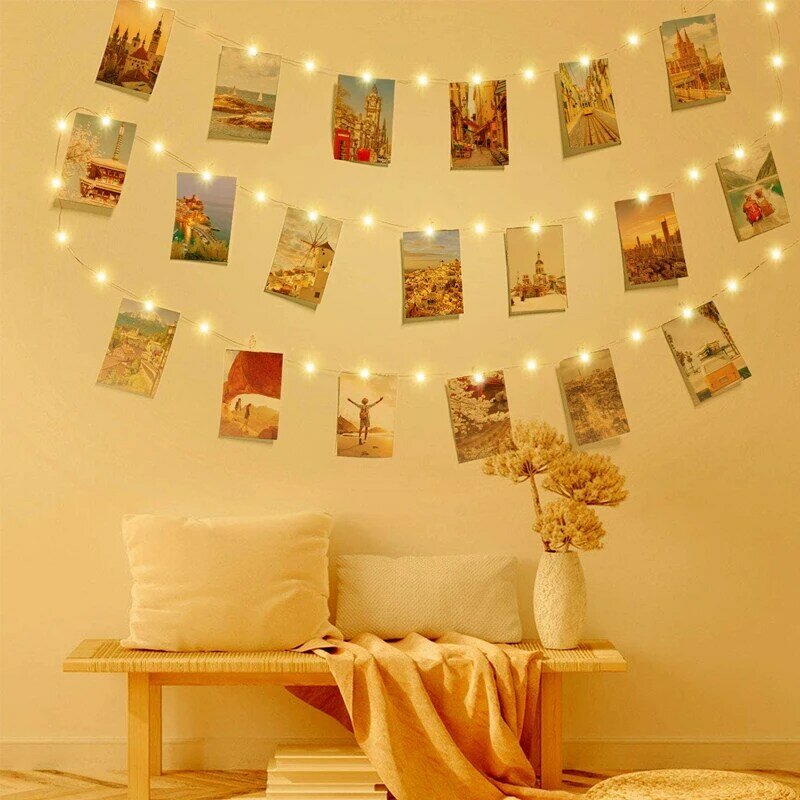 Cordão de luz usb com clipe para fotos, 10m, led, fadas, casamento, feriado, interior, parede, guirlanda, lâmpada, decoração de casa, sala de estar