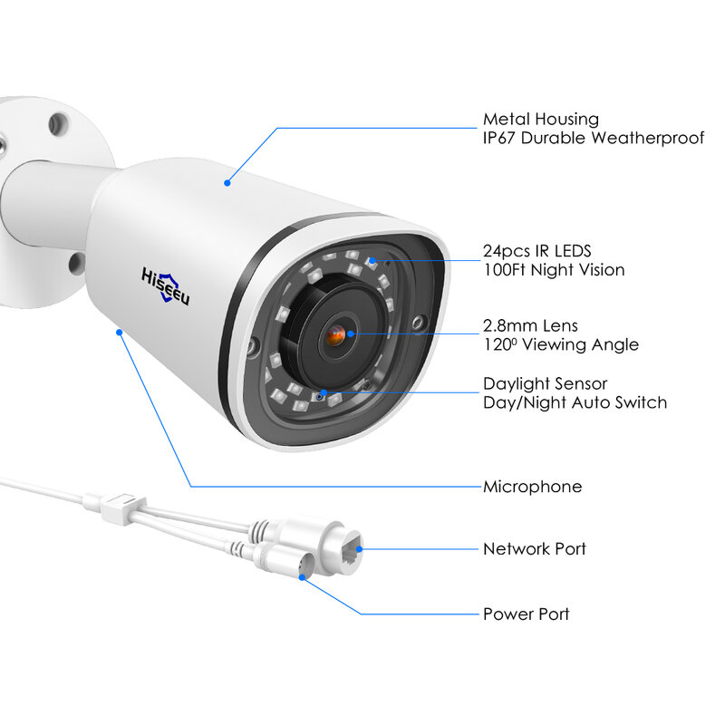 Hiseeu Kamera IP POE 4K 8MP Peluru Tahan Air Perekam Audio Video Pengawasan Kamera CCTV Keamanan untuk POE NVR 48V H.265