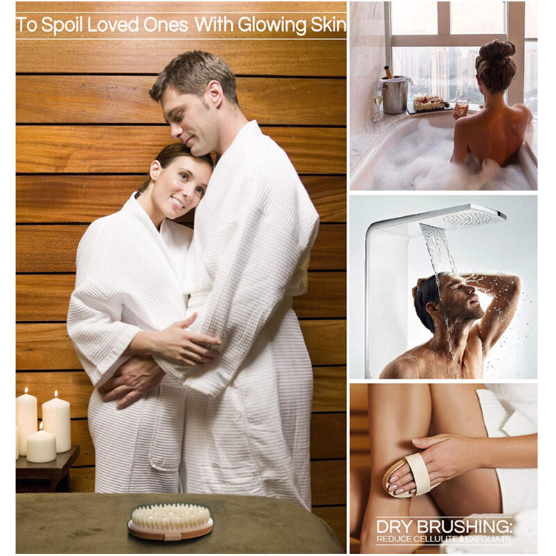 Escova de banho para pele seca, escova para banho de esfoliação, escova para costas, escova de banho de força média