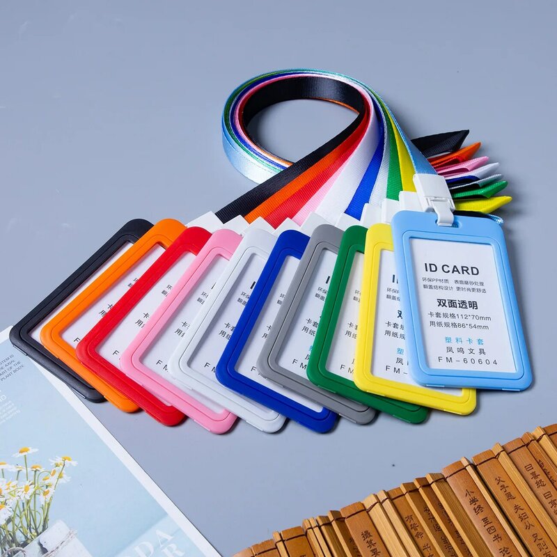 Double-sided transparent plastic card holder Plastic badge 1.5cm one-piece buckle lanyard ID lanyard