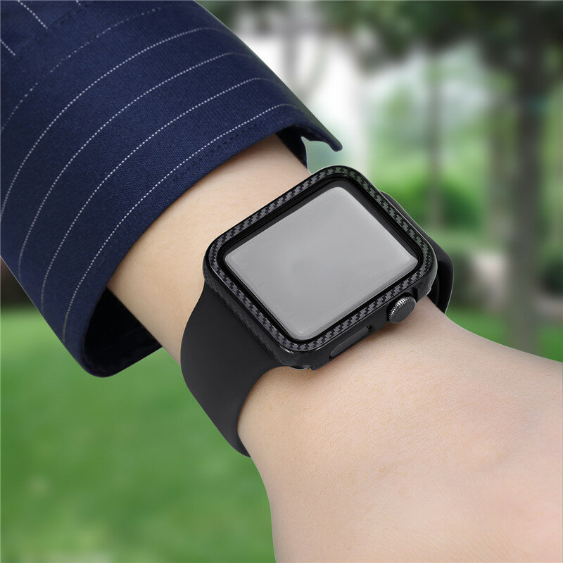 Углеродное волокно Экран протектор чехол для Apple Watch 42/38/40/44 мм Совместимость для наручных часов iwatch серии 5/4/3/2/1 защитный бампер чехлы
