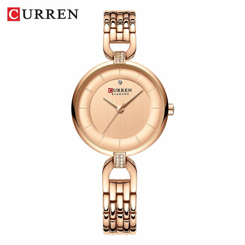 Curren-relógio de pulso de quartzo feminino, relógio de marca de luxo, vestimenta de malha, ouro rosa, aço inoxidável