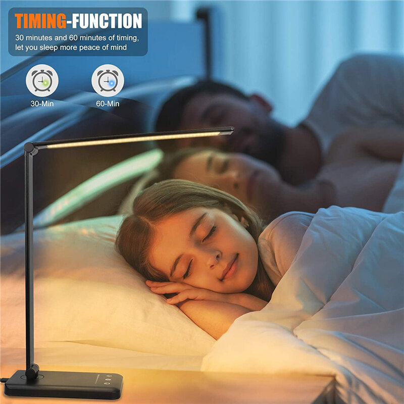 Lámpara LED de escritorio con 5 niveles de brillo, 5 modos de iluminación, regulable, para lectura y cuidado de los ojos, para el hogar y la Oficina