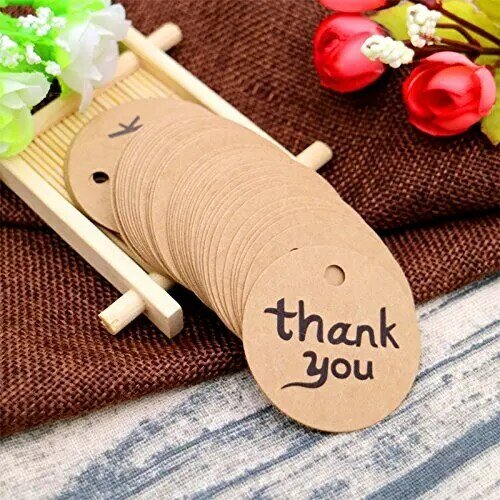 100 Pcs/pack Brown Round 'thank You' Tags for Wedding Party Decoration Tags Packaging Hang Thank You Paper Tags Stationery