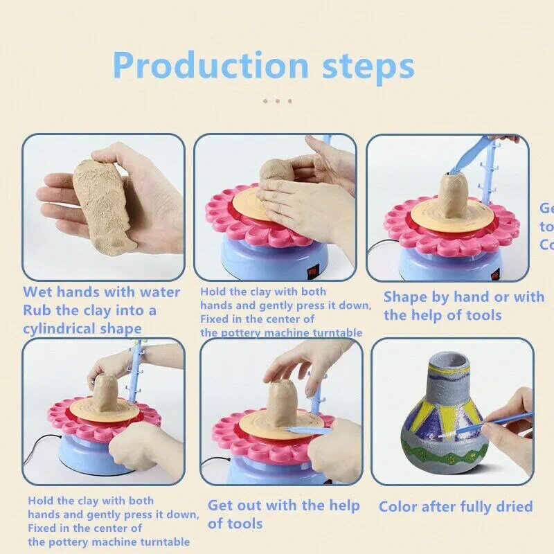 Mini Electric Pottery Machine Household Pottery Making Toy Interactive Game DIY Handicraft Ceramic Kit With Pigment Clay Kid Toy