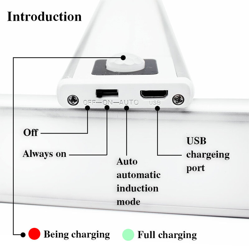 رقيقة جدا 200/400 مللي متر LED خزانة مصباح kicafter إضاءة الخزانة PIR محس حركة ضوء الليل قابلة للشحن خزانة دولاب مصباح