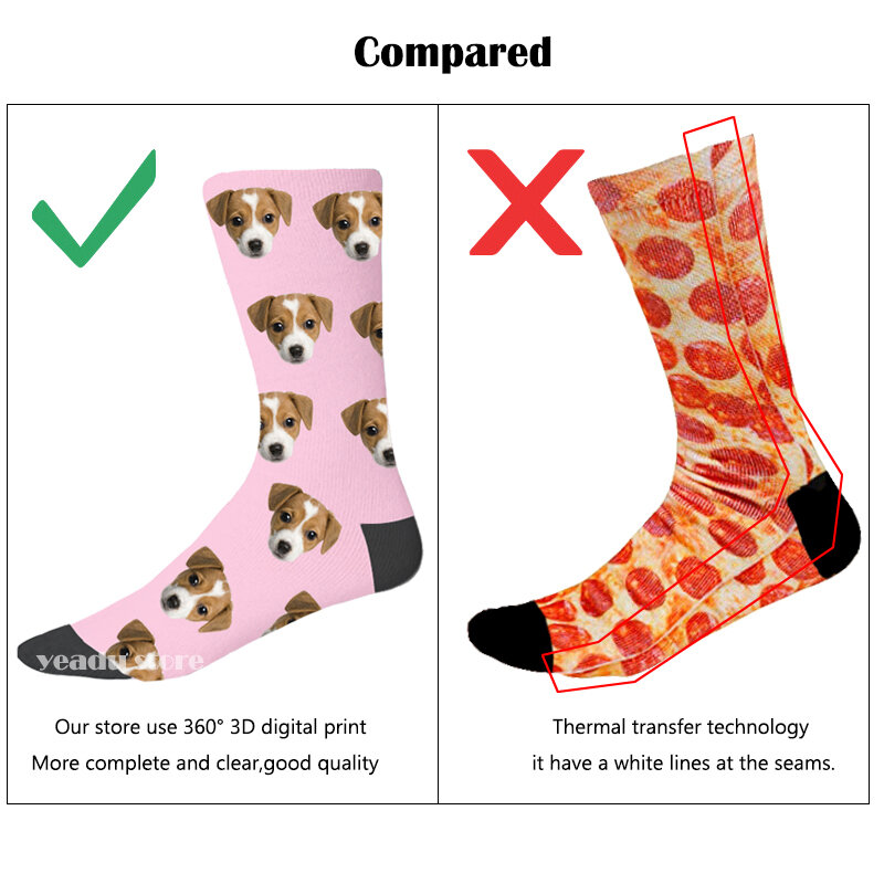 Colorful Custom Novelty DIY Men&Women Socks Funny Print Couples Dog Cat Personalized Your Face Photo on Sock Unisex for Gift