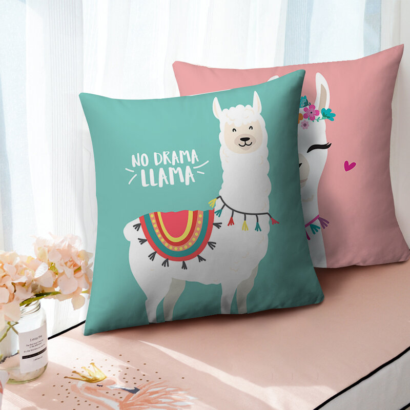 Fuwatacchi Lama Koningin Kussenhoes Animal Gedrukt Polyester Kussensloop Voor Thuis Bank Decoratie Sierkussen Covers