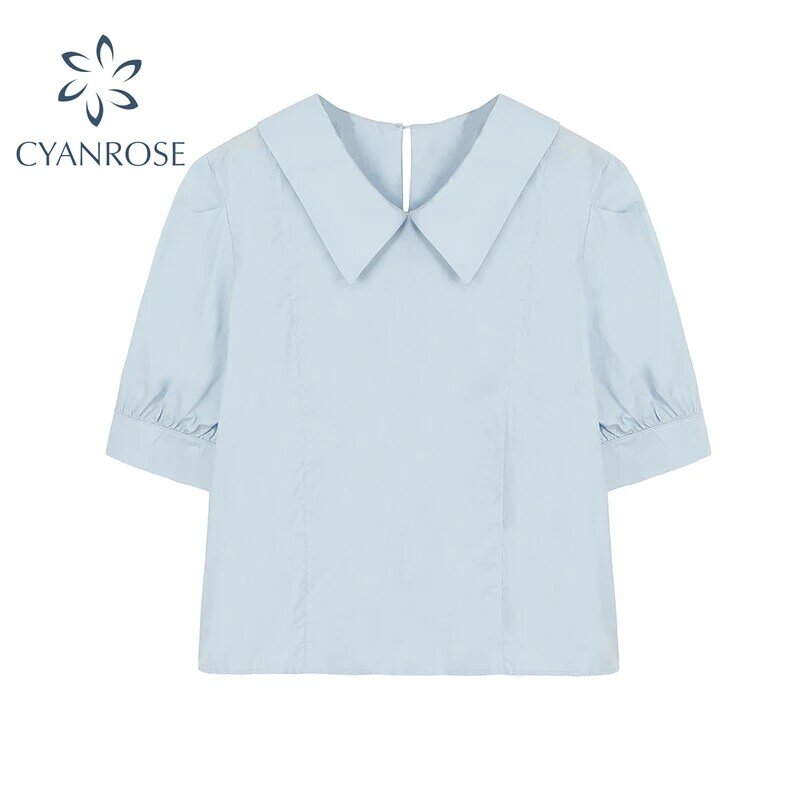 Camicie dolci da donna estive 2021 nuovo stile coreano semplicità risvolto manica corta Pullover dritto Office LadY camicetta o top