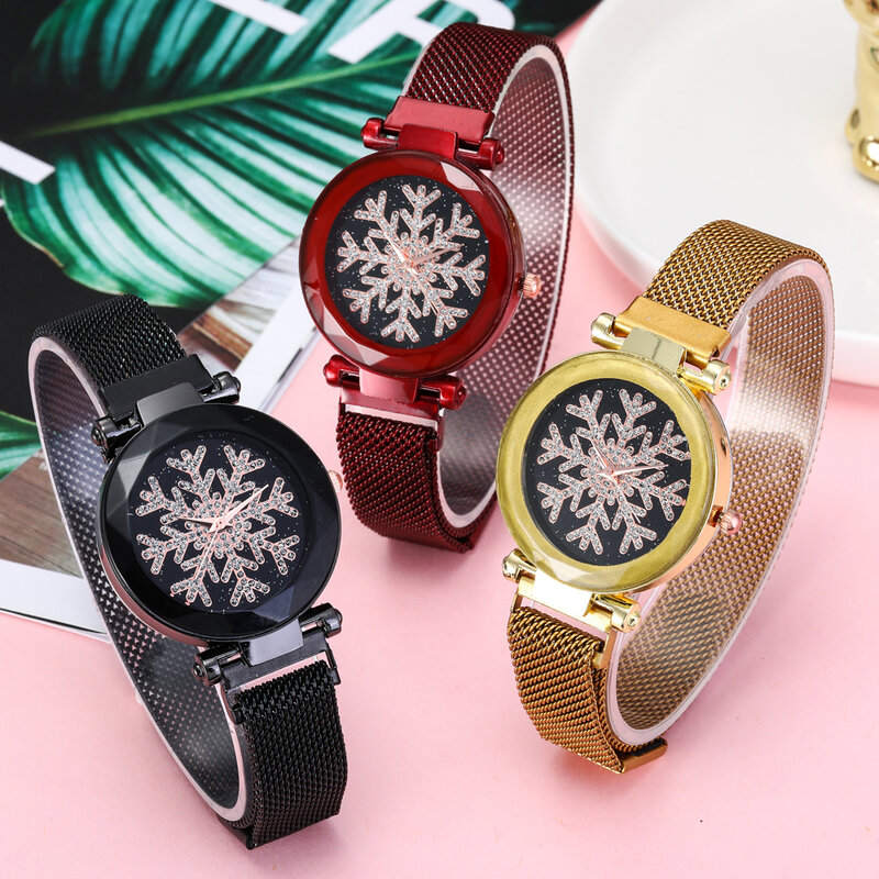 2020 venda quente relógios femininos de luxo magnético floco de neve relógio de pulso geométrica superfície diamante feminino quartzo reloj mujer