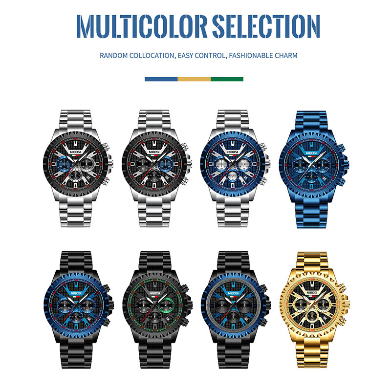 NIBOSI 2021 nuovi orologi da uomo di moda con acciaio inossidabile Top Brand di lusso cronografo sportivo orologio al quarzo da uomo Relogio Masculino