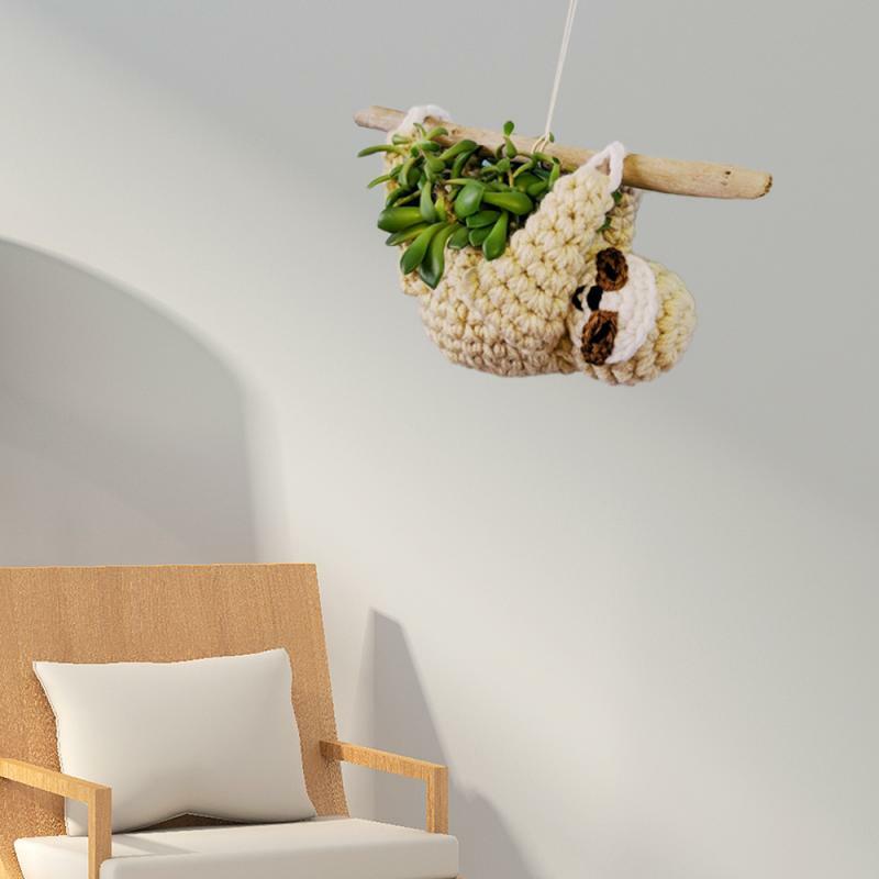 VSloth Pot Tanaman Kain Gantung Dalam Ruangan Kain Pot Bunga Gantung Penanam Crochet Penanam Rumah Kreatif Dekorasi Balkon
