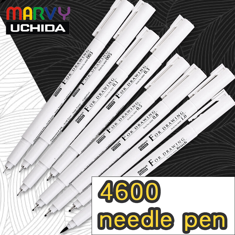 Marvy 4600 Needle Pen Drawing Pen Set 003 005 0.1 0.2 0.3 0.4 0.5 0.6 0.7 0.8 1.0 Brush Art Comic Painting Sketch Pen Brush Set