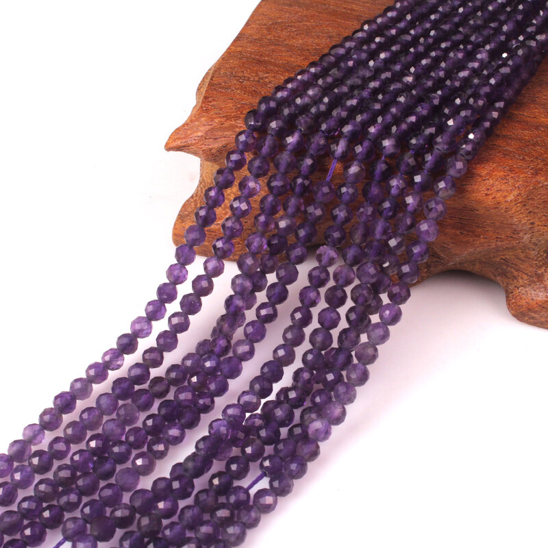 Perles rondes en améthyste à facettes naturelles, 4mm, cristal de Quartz violet, accessoires de bricolage pour la fabrication de bijoux de collier et de Bracelet
