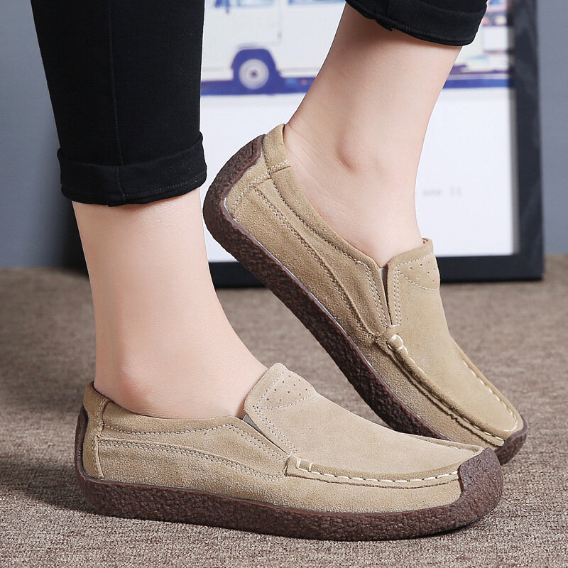 Genuine Leather Moccasins Flat Shoes Women Spring Summer Comfortable Soft Sneakers High Quality Casual Shoes Slip on Flats 42
