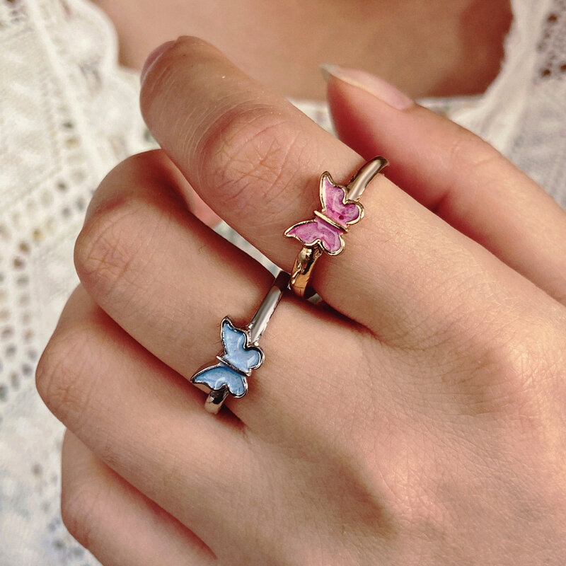 Kreatywny kapanie pierścień z motylem retro otwarcie regulowany palec wskazujący pierścień kobiet prosty pierścień uszczelniający obrączki dla kobiet