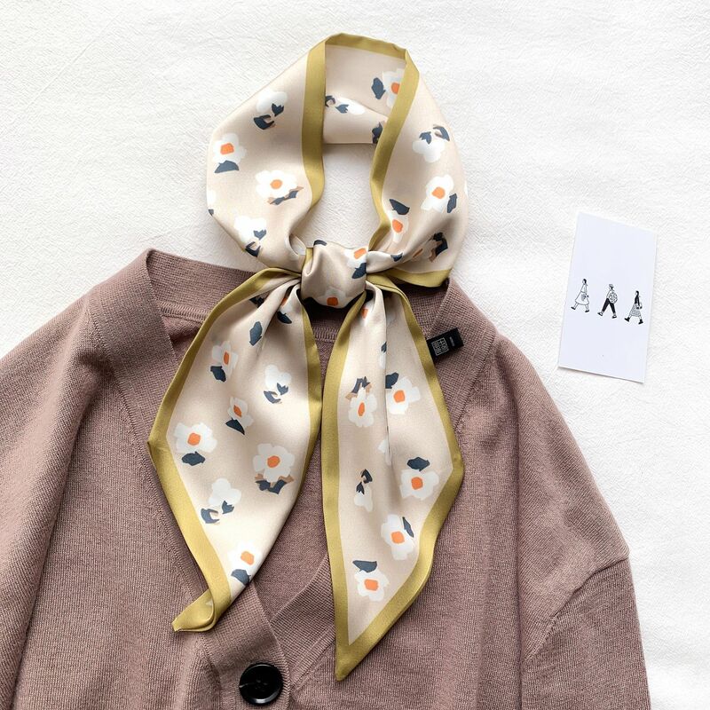 Bufanda de seda estampada para mujer, pañuelo pequeño de marca de diseño, a la moda, para el cuello y la Oficina, 2022