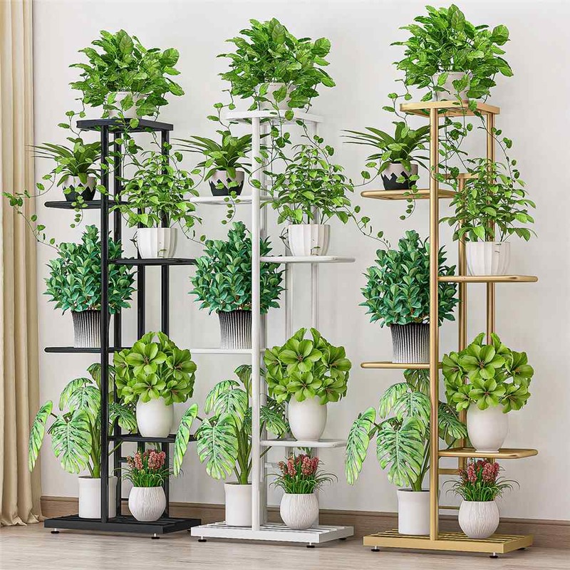 Suporte de ferro para plantas, 6/camadas, estante organizadora de vasos de flores, para jardim, sala de estar, varanda, armazenamento