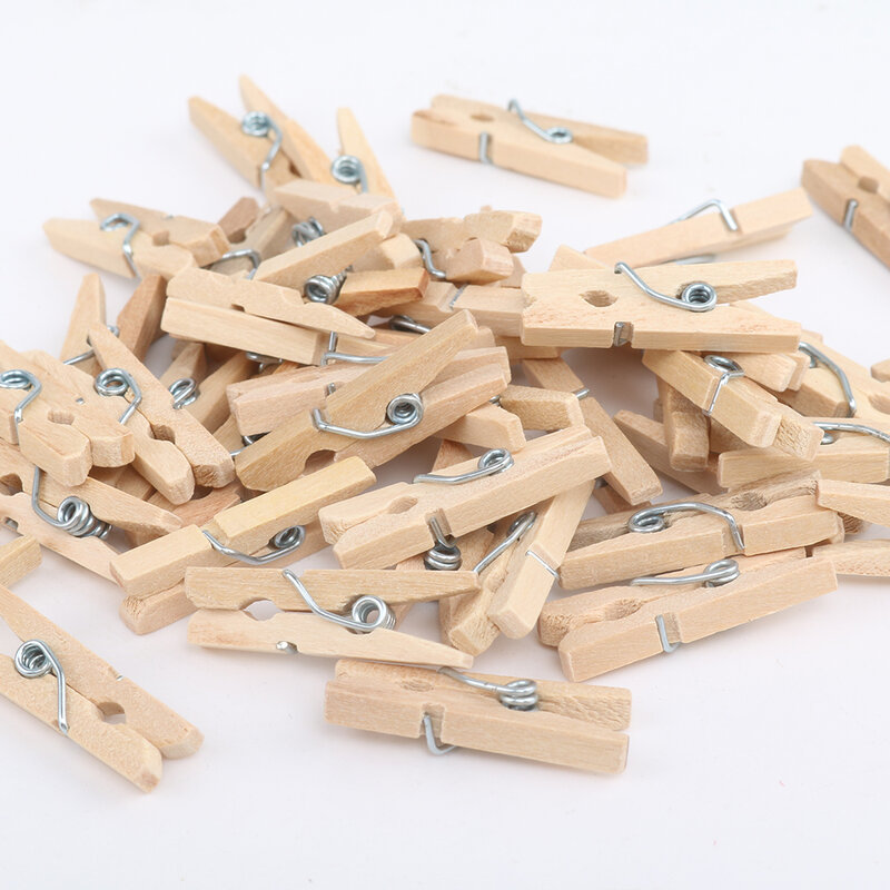 50/100/200 pces 2.5cm mini roupa de madeira natural papel foto varal artesanato clips braçadeira de madeira portátil
