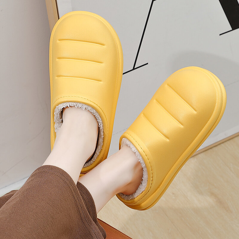 Winter Fashion Warm Plush Slippers Waterproof Slippers Men Woman Indoor Cotton Slippers Home Slipper Thick Sole Femael Shoes