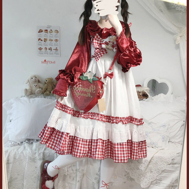 Gagley Lolita Jsk Kleid im ländlichen Stil mit gekräuseltem Bowknot und Kawaii-Spitze-perfekt für weiche Mädchen, die Rüschen und Eleganz lieben
