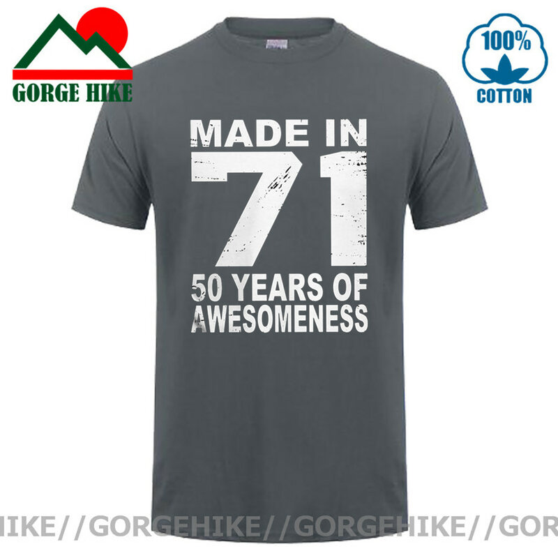 Made In 71 T Shirt 50 Years Of Awesomeness 1971 Birthday T-Shirts for Men Vintage Pure Cotton Tee Shirt Letter Printed Clothes