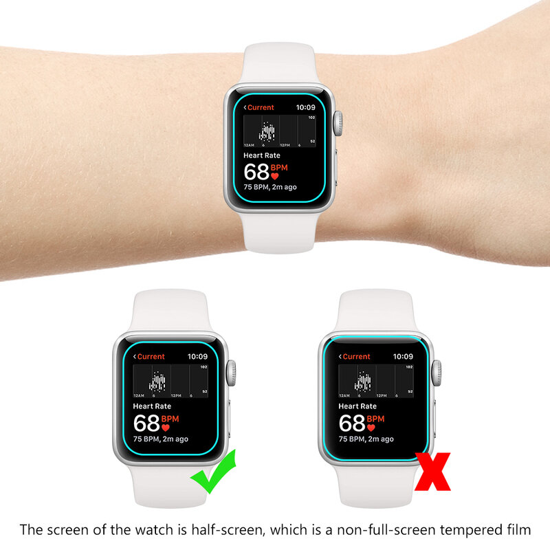 1/3 Uds Protector de pantalla de vidrio templado (no cubre completamente) para Apple Watch Serie 6 5 4 3 2 1 SE 38 40 42 44mm para Apple Watch
