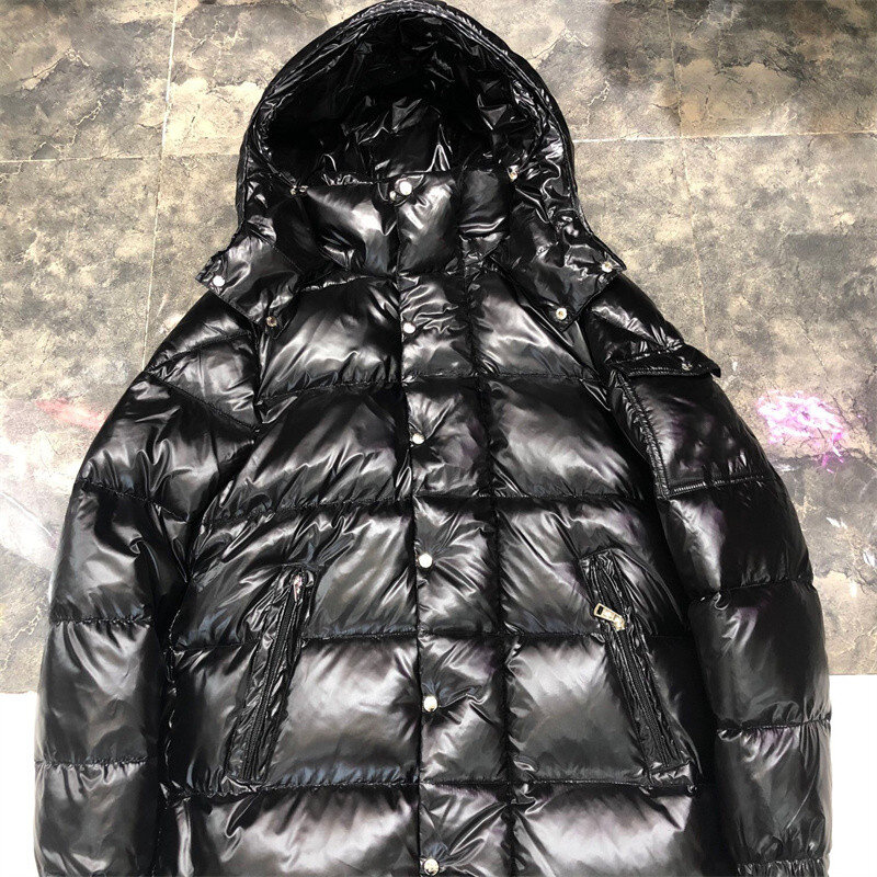 Brillante con capucha largos Unisex chaquetas negro de alta calidad cremallera 90% pato blanco abajo abrigos para hombres ropa de invierno Casual