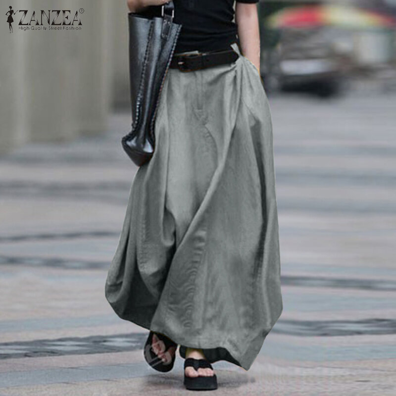ZANZEA-faldas largas con botones para mujer vestido largo informal 