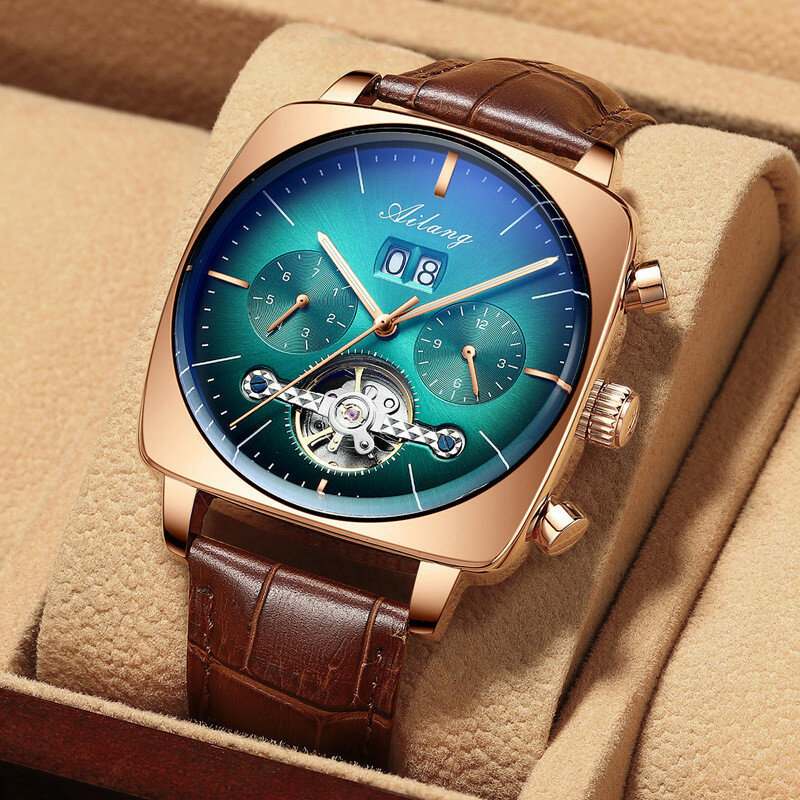 スイスの有名なブランド腕時計montre automatiqueラックスクロノグラフ正方形大ダイヤル腕時計中空防水新メンズファッション腕時計