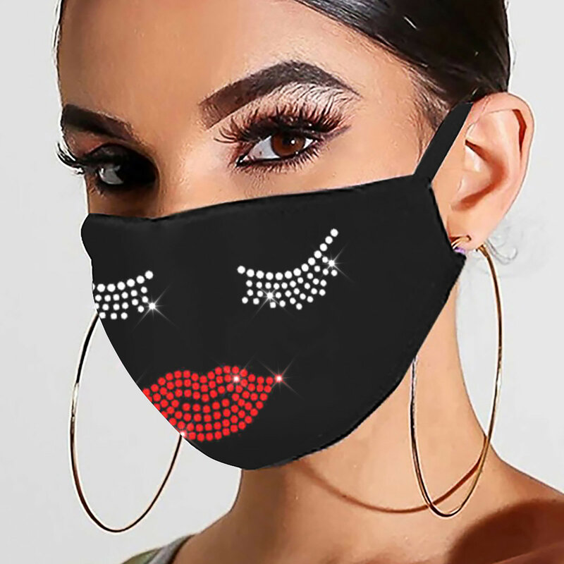 Mulheres máscaras reutilizáveis broca nota musical moda respirável à prova de vento máscara e-lement strass padrão máscara de algodão dustproof
