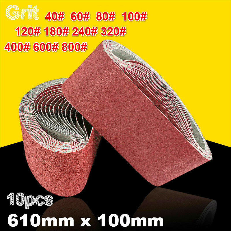 10 pces 100*610mm abrasivos lixando cintos de papel para lixadeiras de cinto banco moedor moagem polimento ferramenta 40-8000 grit