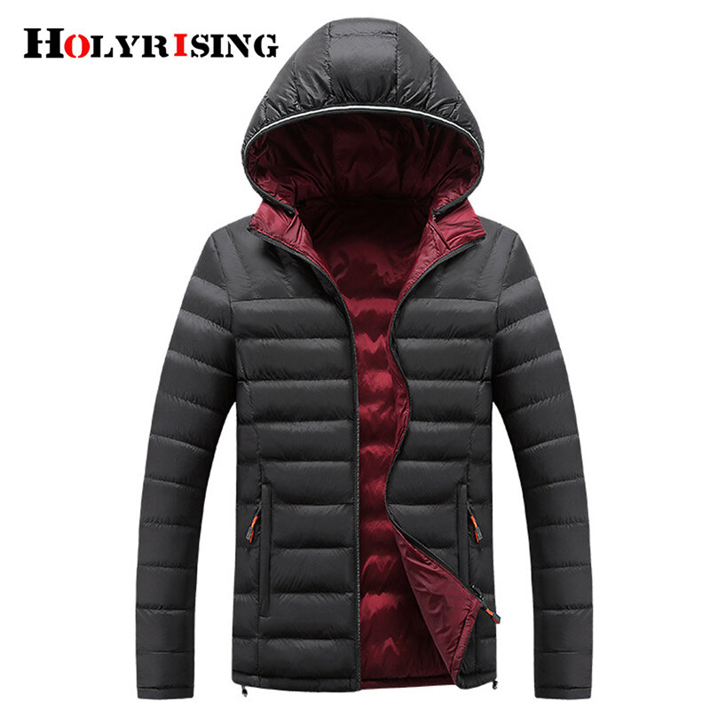 Holyrising Men Parka Casual Winter Coat Warm Hooded Outwear Ultralight Classic Overcoats Zipper Male Windproof Jackets 18957-5