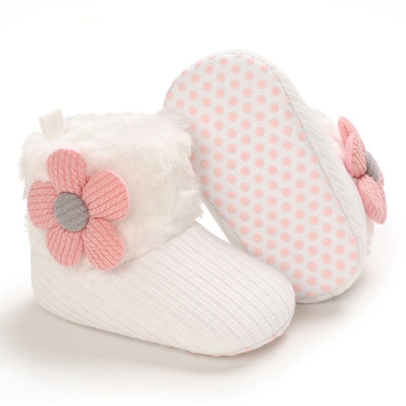 Newborn Baby Boots Boy Girl Flower Winter Warm Snow Boots Cotton Knitted Casual Non-slip Soft Soled First Walking Shoes 0-18M