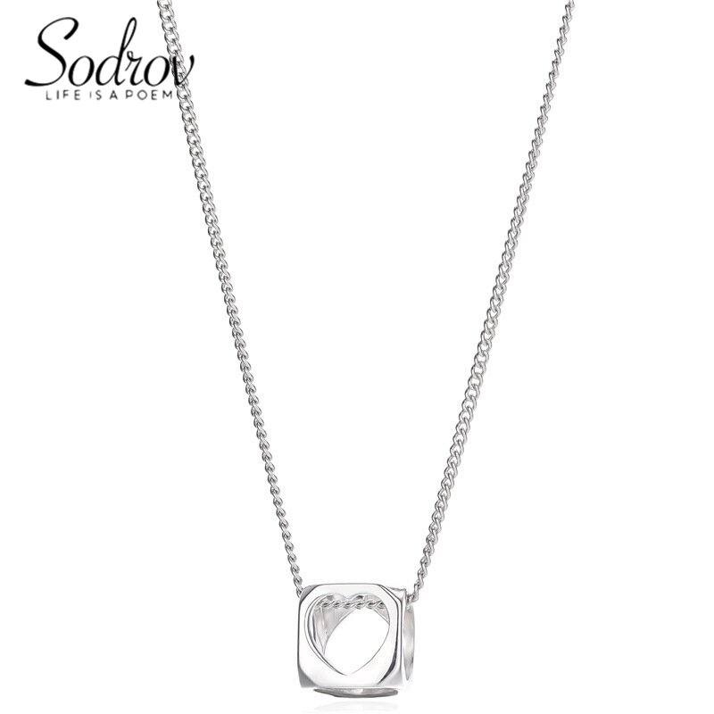 Sodrov 925 Sterling Silver Necklace Pendant For Women Cube Hollow Love Necklace High Quality Silver 925 Jewelry Pendant